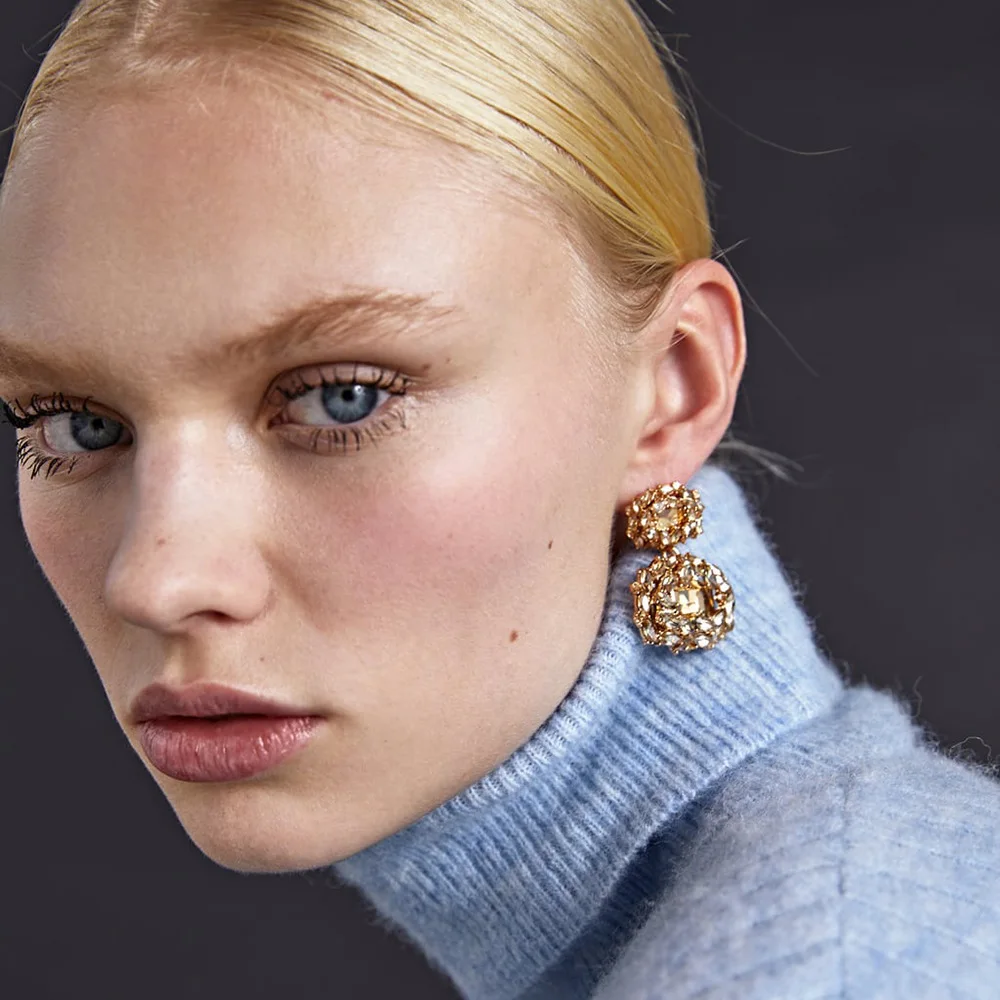 

50618 New year 2021 vintage fashion jewelry women oval diamond crystal dangle stud earrings women drop pendant earrings