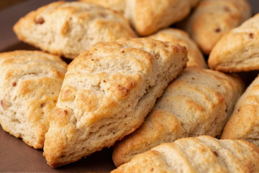 Perfectly baked cinnamon scones with visible flaky layers and golden brown crust