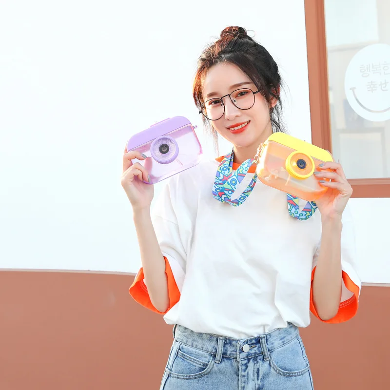 

Feiyou customized wholesale travel water bottle cute camera shape plastic water bottle with straw and strap, Customized color