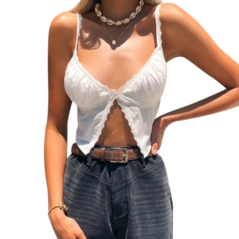 

Wish Summer Women Spaghetti Strap Cotton Lace Blouse Vest Sexy Tube Tops, White/purple/black/orange/blue