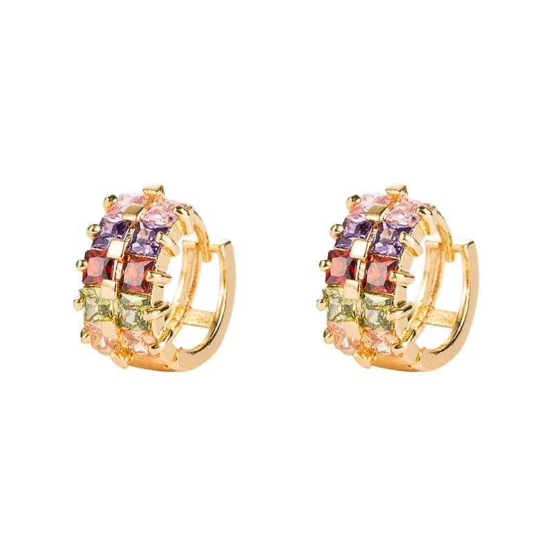 

Ins Rainbow series personalized copper plated 18K Gold micro inlaid color double row Zircon Earrings