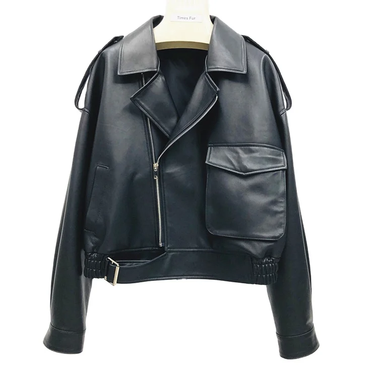 

competitive price sheep leather jacket women black motorcycles jackets