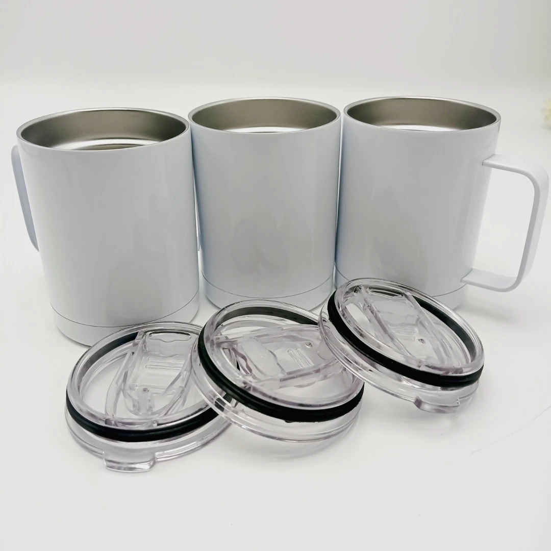 

white double wall insulated 12 oz stainless steel sublimation blank white office mug with lid