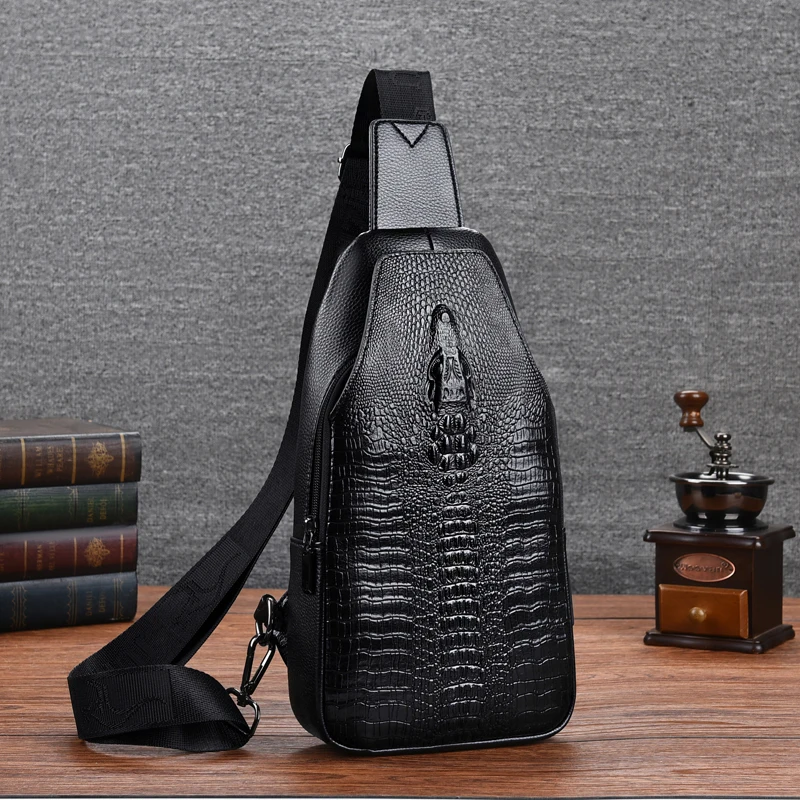 Men's Alligator Print Leather Sling Bag Backpack Casual Chest Bags with Custom Logo Fashion PU Material