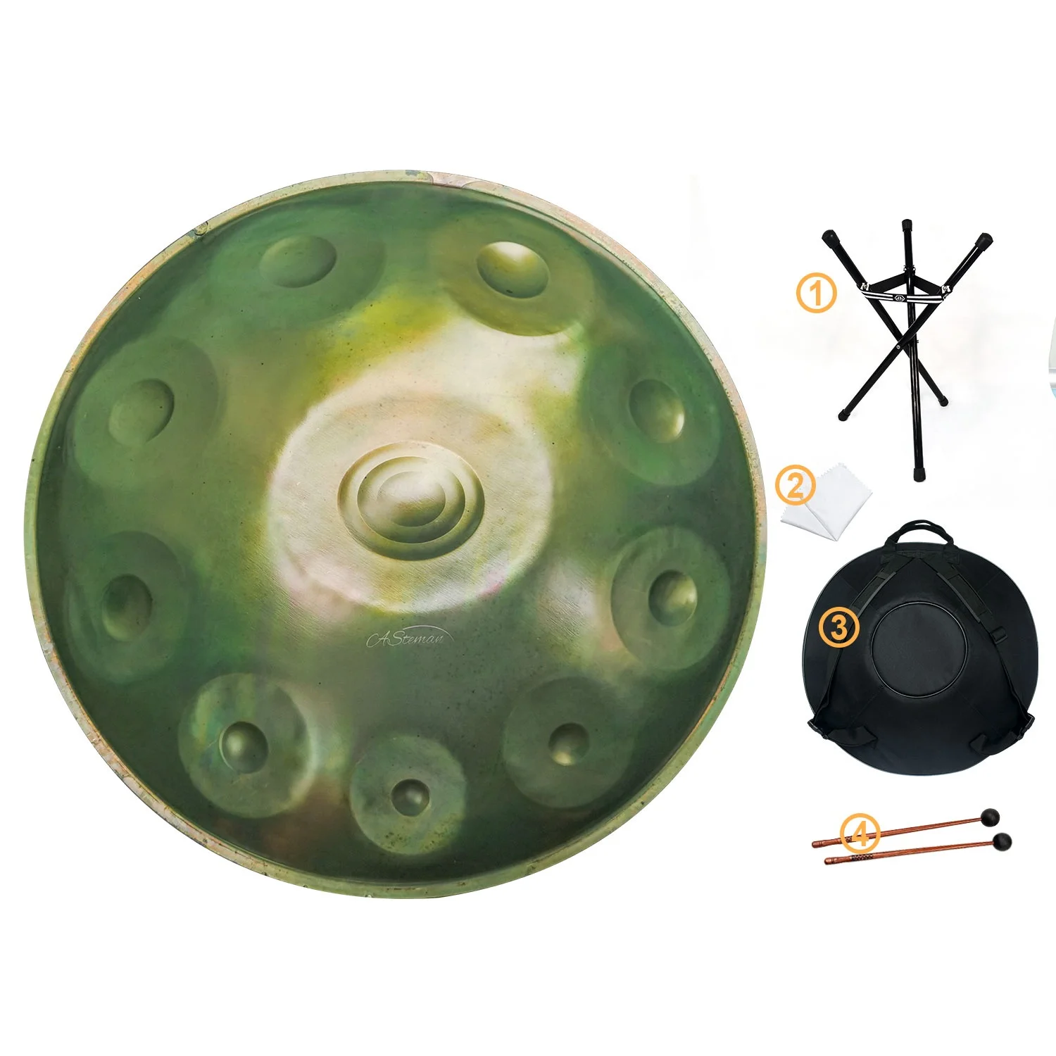 

AS TEMAN HANDPAN 10notes Nitriding process stainless steel handpan drum set musical instruments Steel Tongue drum with bag, Green