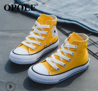 

Hot Selling Kids Shoes Casual Star Yellow Canvas High Top Sneaker, Many