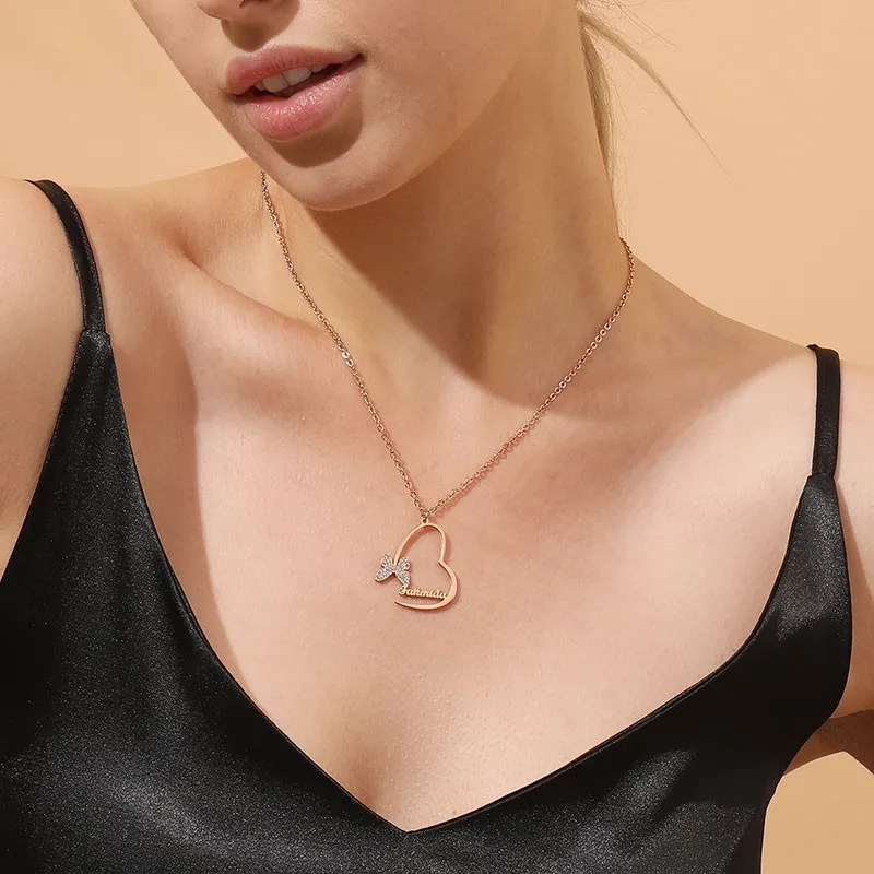 

KNDZ13C Gold Plated Heart Butterfly Customized Design Necklace Chain For Women Jewelry Custom Name Mom Necklace, Customized color