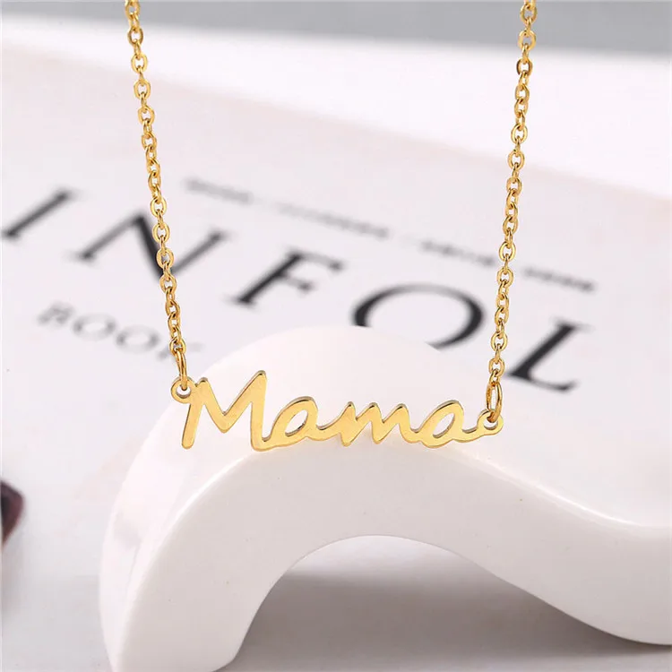 

Valentines Day Hot Sale Mothers Day Gifts Stainless Steel Silver Jewelry Mama Letter Pendant Mom Necklace