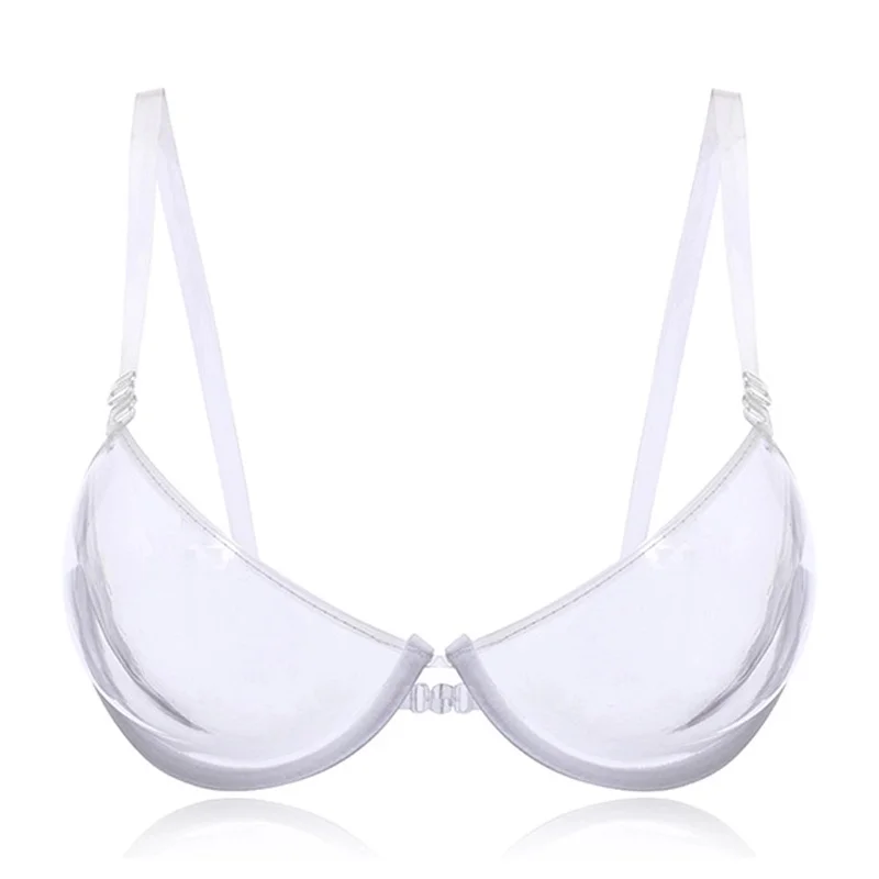 

Lady 3/4 Cup Transparent Clear Push Up Bra Strap Invisible Bras Underwear Summer Hot, Skin,black