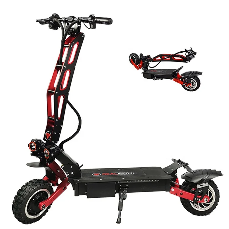 

2021 Hot Sale REALMAX SK-11 Foldable Dual Motor 8000w 60v 72v Electric Scooter with seat, Red/blue