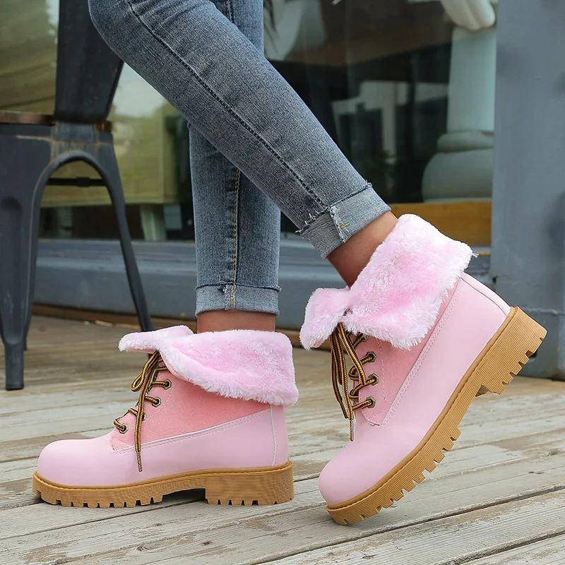 

2021 Fashion Winter Boots Women's Sheepskin Boots Warm Fur Lining Snow Boots, Pink black