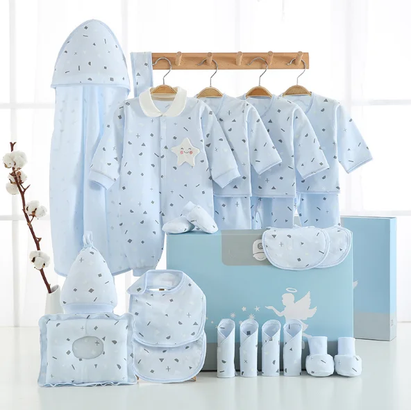 Blue color baby clothes set cotton wear hot style newborn gift box rompers 0-6M longsleeve knitted pajamas