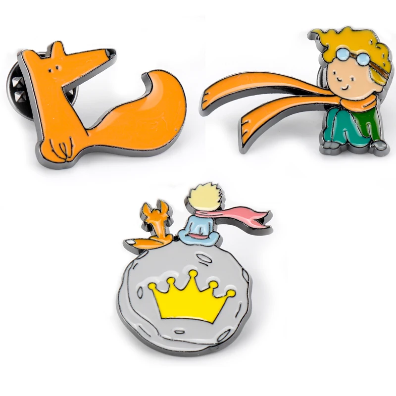 

Le Petit The little Prince Cute Fox Rose Crown Cartoon Enamel Brooch Pin For Clothes Backpack Drop Shipping