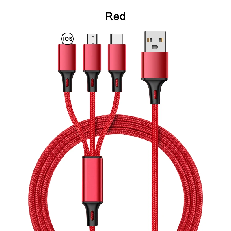 

3 in 1 USB Cable Type C For iPhone Android Type-c Huawei Xiaomi IPhone Mobile Charging One Drag Three Data cable, Black