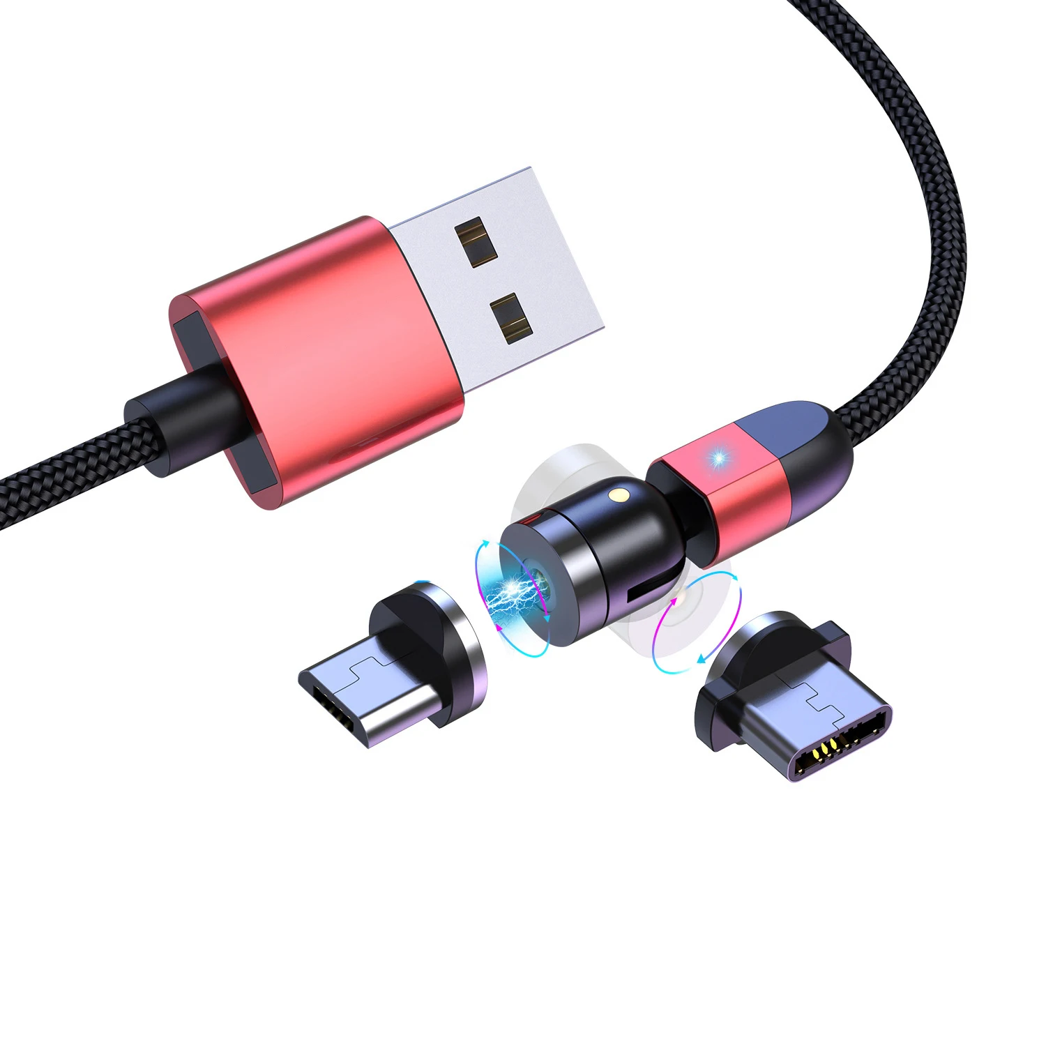 3 in 1 Magnetic 540 degree Type-c Micro USB C Charging Wried Braided USB Cable For Iphone - ANKUX.COM