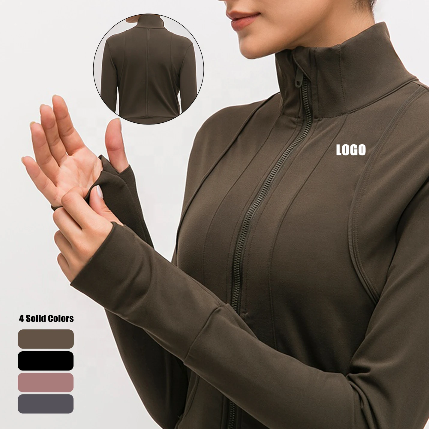 

QH Flexible Active Wear Women Long Sleeve Gym Yoga Sports Jacket with Thumb Holes, Black,gray,purple