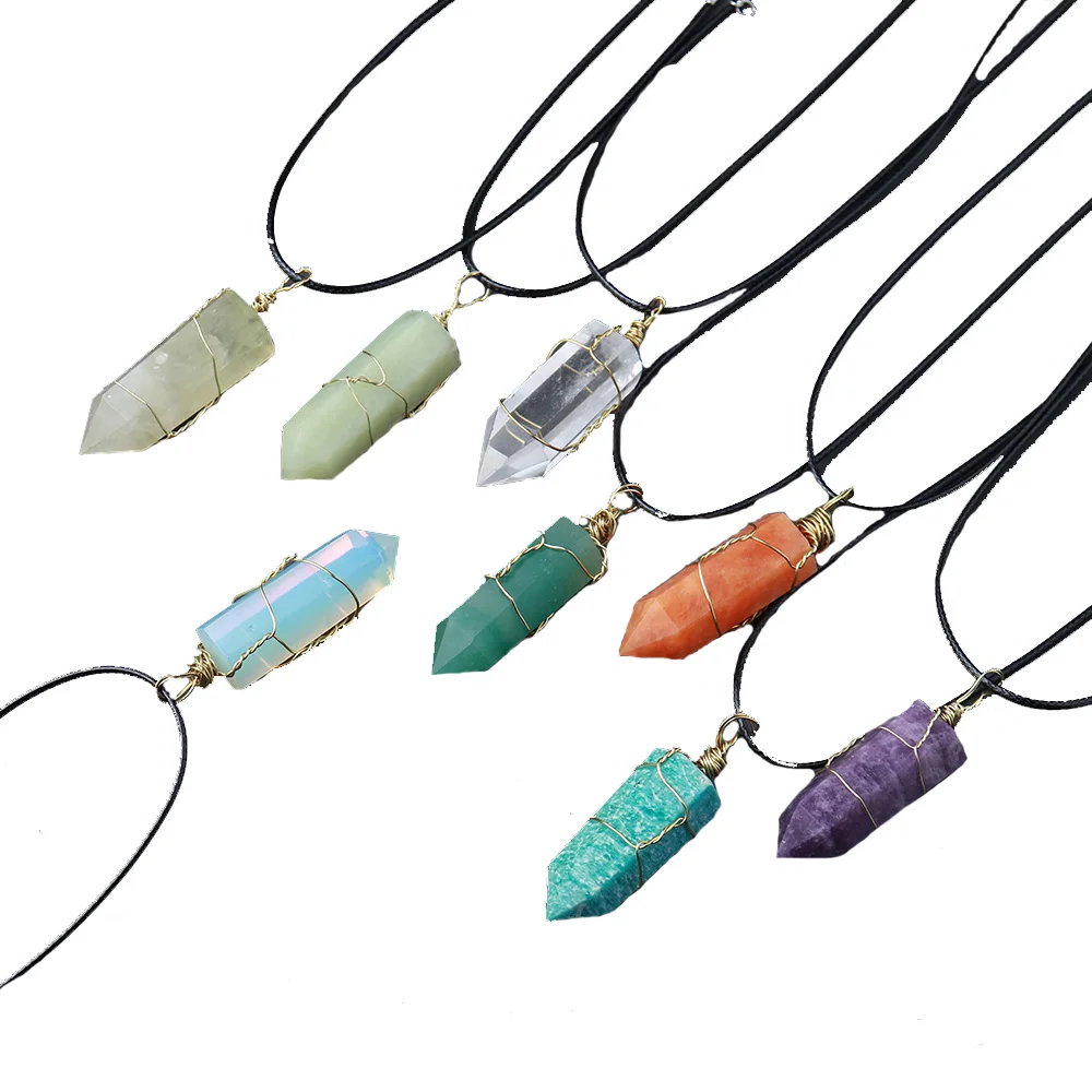 

Natural crystal point pendant crystal wand quartz jewelry healing stone crystal pendant