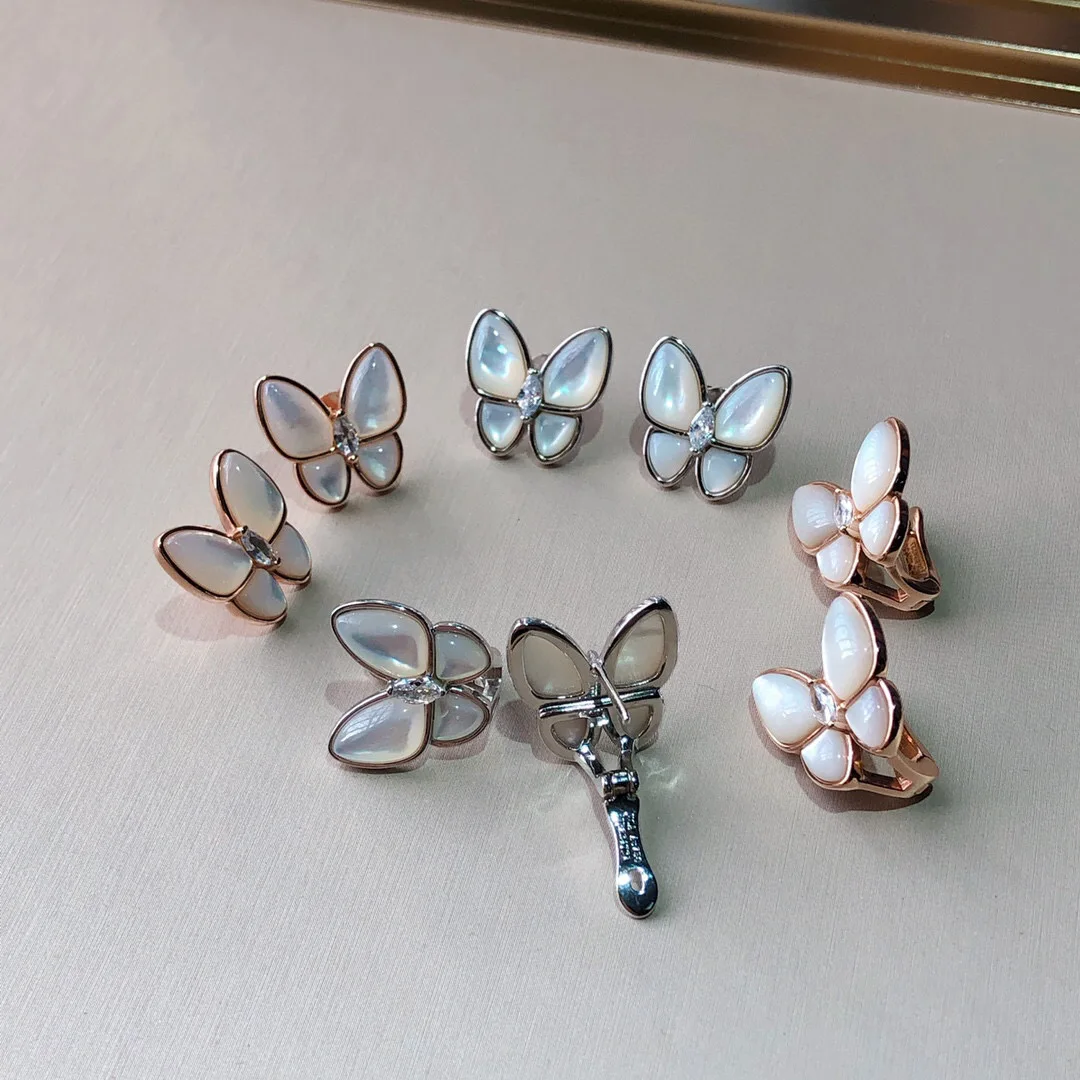 

Premium white mother-of-pearl butterfly earrings S925 sterling silver 18k gold plated earrings for women, Photo