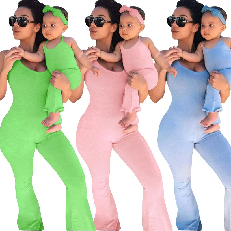 

Mom And Daughter Matching Clothes Wide Leg Bell Bottom solid color Jumpsuits Rompers Mommy and Me Outfits jumpsuit, 8 colors