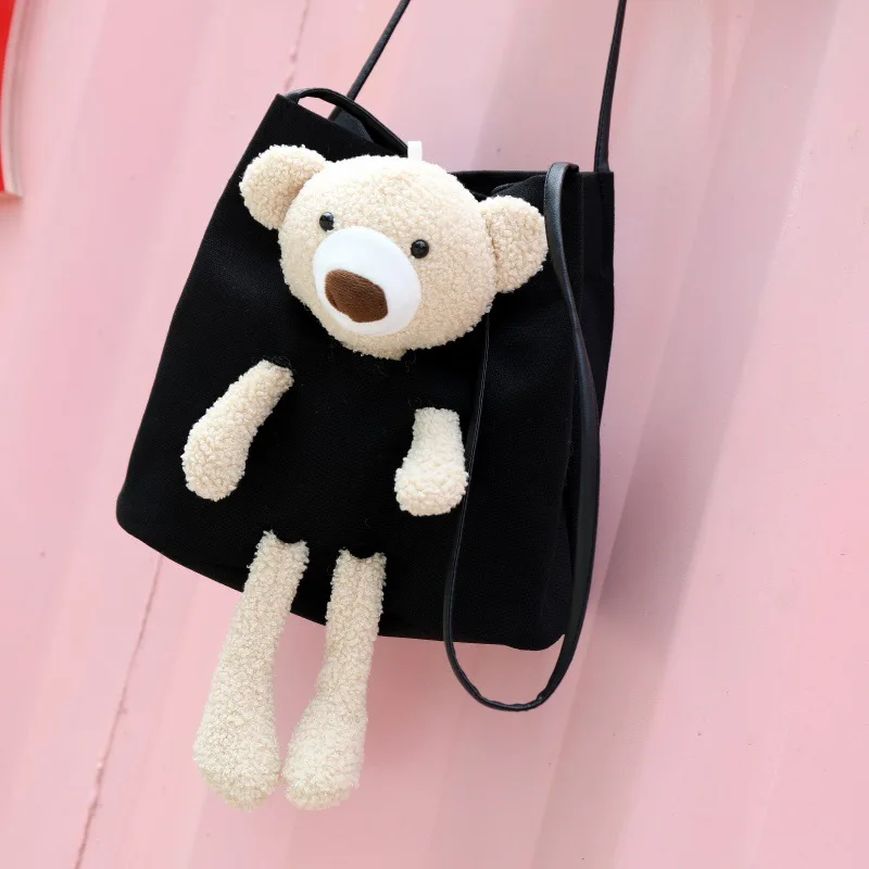 

2021 Hot Selling bear plush toys girls canvas shoulder bag large capacity removable plush doll backpack, Many colors