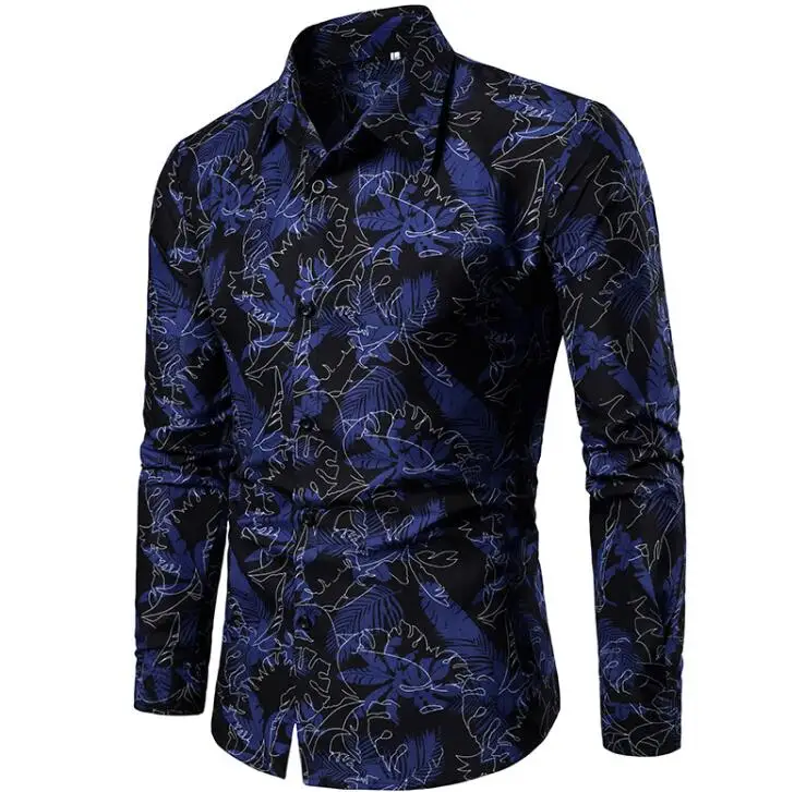 Custom Fashionable Casual Floral Mens Long Sleeve Shirts Printed Polyester Mens Shirt 3d Print Clothing