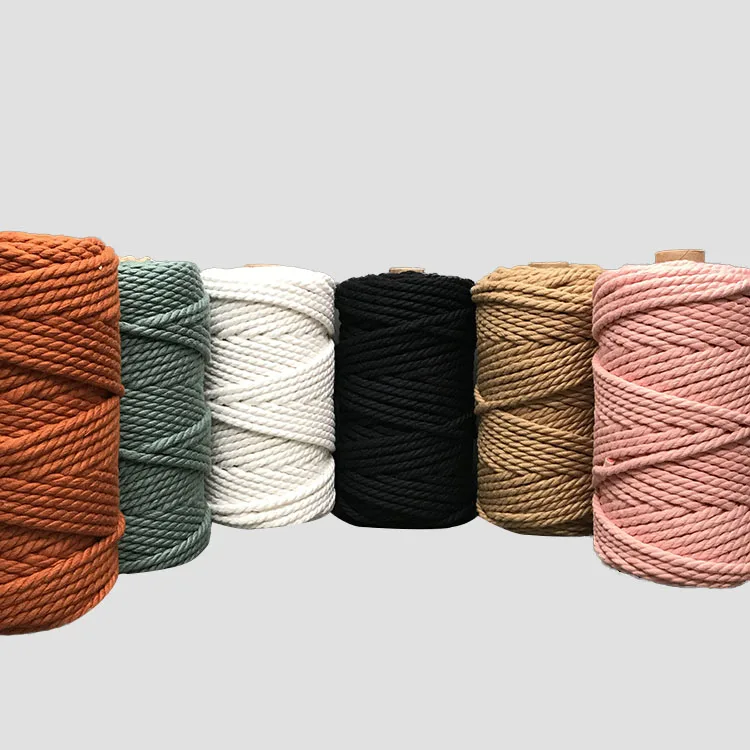 

Spot wholesale colorful 5mm 3ply twist cotton macrame cotton cord 50m/roll, 23olor choose