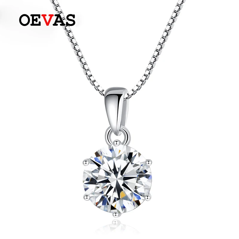 

Real 1 Carat Moissanite Pendant Necklace For Women OEVAS Wedding Party Bridal Fine Jewelry