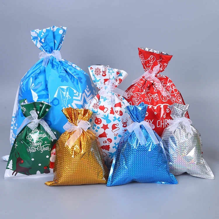 

Wholesale Customized Logo Burlap Bags with Drawstring Gift bags christmas gift bags, Blue,white,red