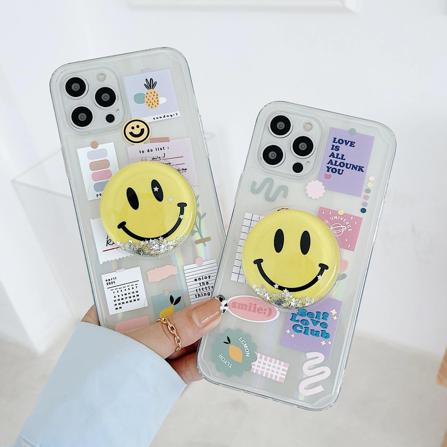 

for Iphone Case Smile Face Star Sticky Note Apple 12pro Max Mini 11 Xr Xs Xsmax Se 7 8plus with Emoji Holder Stand Phone Cover