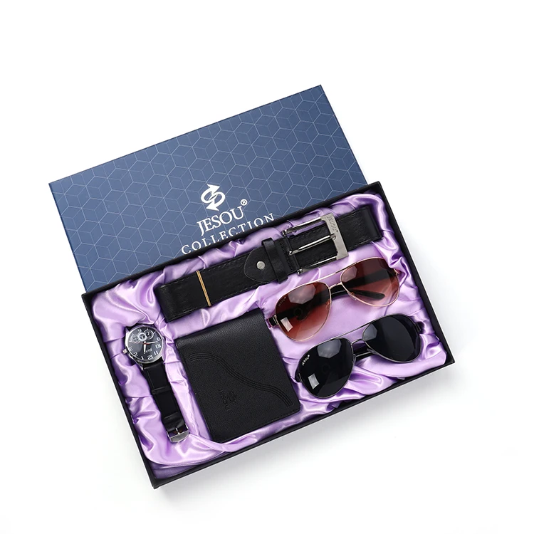 Jesou New Men's Classic Watch Wallet Men's Belt Two Sunglasses Five