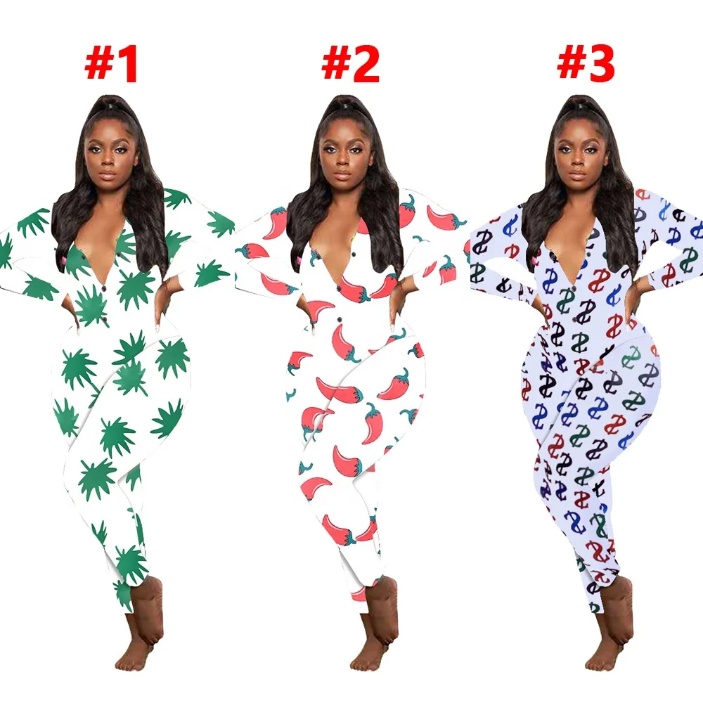 

2021 Casual Pattern Printed Long Sleeve Pants Home Jumpsuit Rompers Womens, Picture