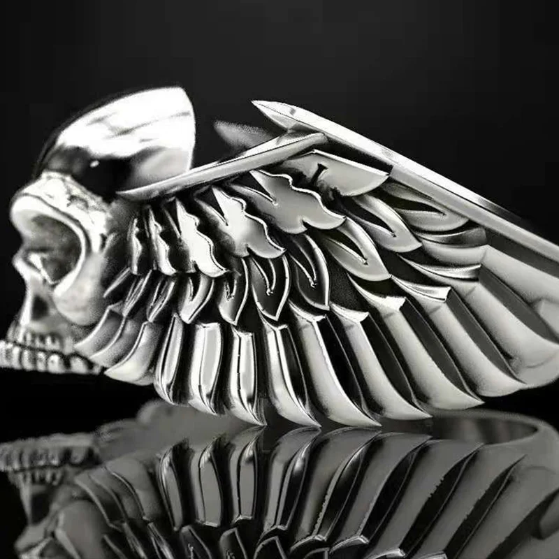 

European and American Punk Skull Demon Wings Hip Hop Men's Ring