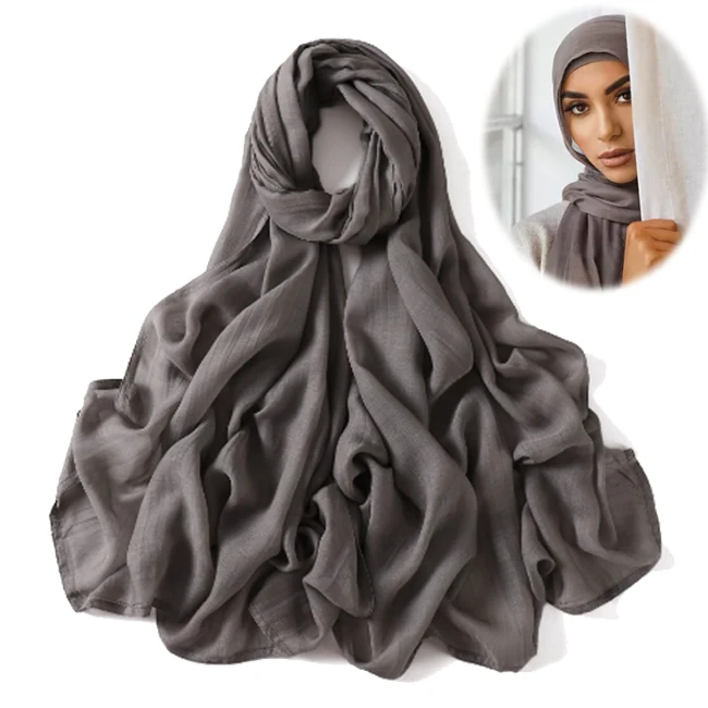 

New Headscarf 190*85cm Lightweight and Breathable Scarf Double Stitches Trim Viscose Rayon Hijab Matching Color Bottom Hat