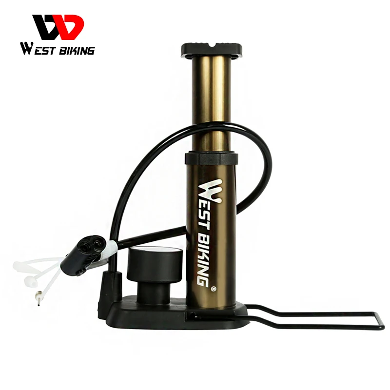 

WEST BIKING 160 PSI Bicycle Foot Air Pump Activated Floor Pump With Gauge Bicycle Cycle Pump Mini Bike Portable Tire Inflator, Gold silver black
