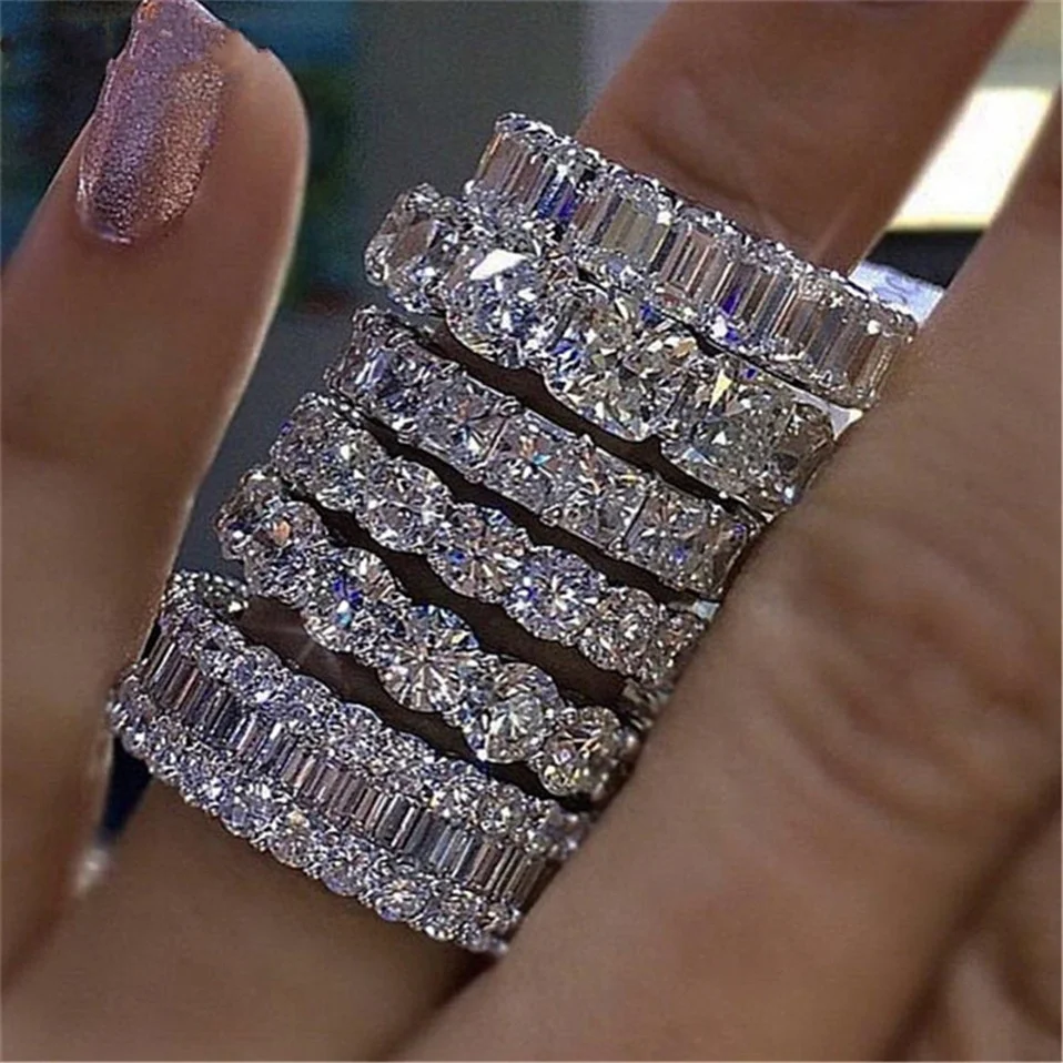 

High Quality Luxury Platinum Plated Copper Bling Zircon Diamond Rings for Women 2021, As photo