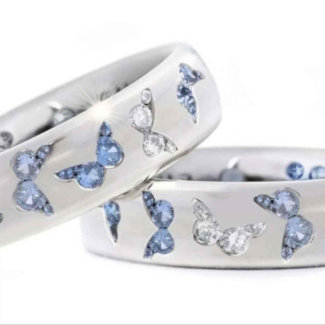 

Hot Selling Beautiful Cute Blue Pink Silver Color Zircon Summer Butterfly Finger Ring for Teenage Girls