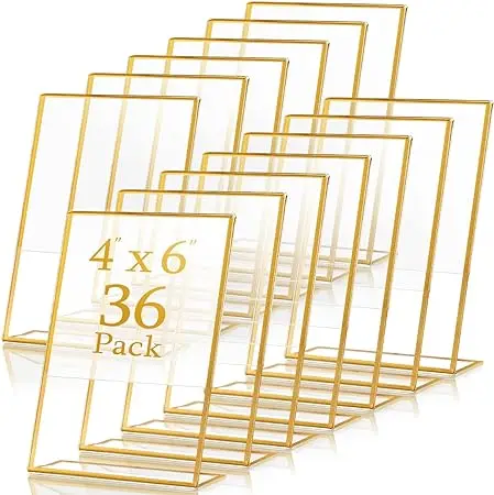 

Acrylic Sign Holder Gold Frame Table Numbers Slanted Back Menu Display Stand Clear Flyer Document Photo Display Holders