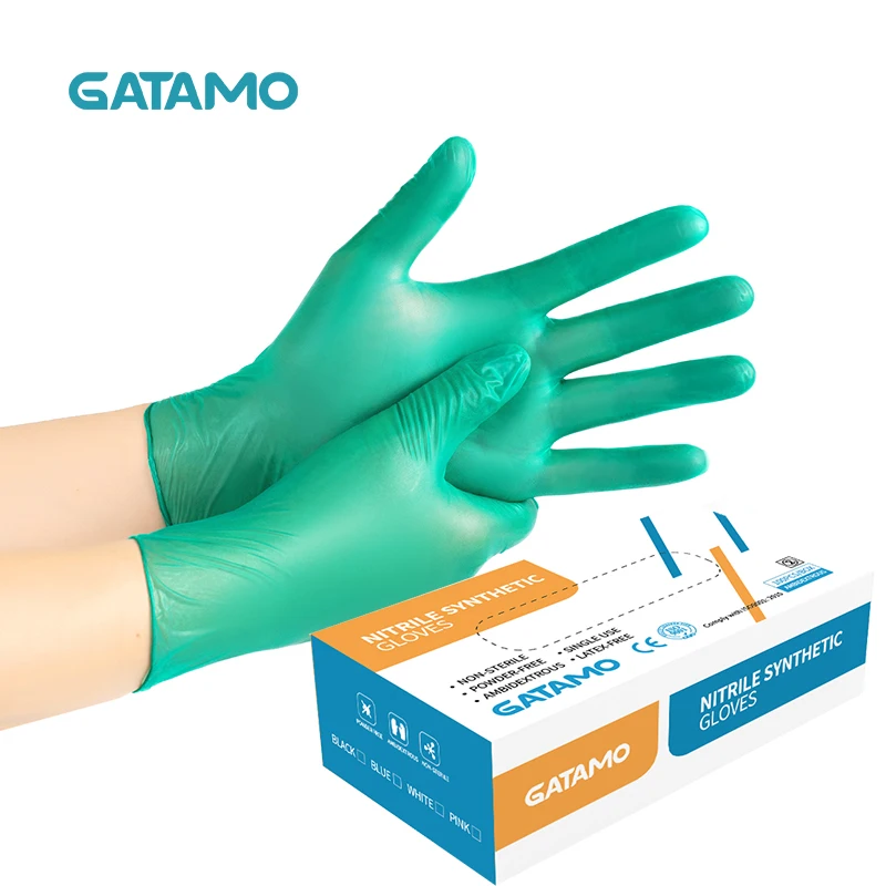 

G8 Green Nitrile Gloves Synthetic food grade gloves protective powder free hand gloves