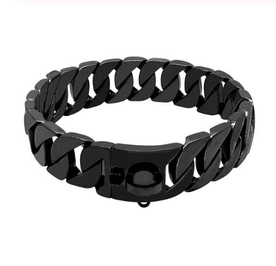 

Pet accessory stainless steel  black big dogs cuban link dog collar chain