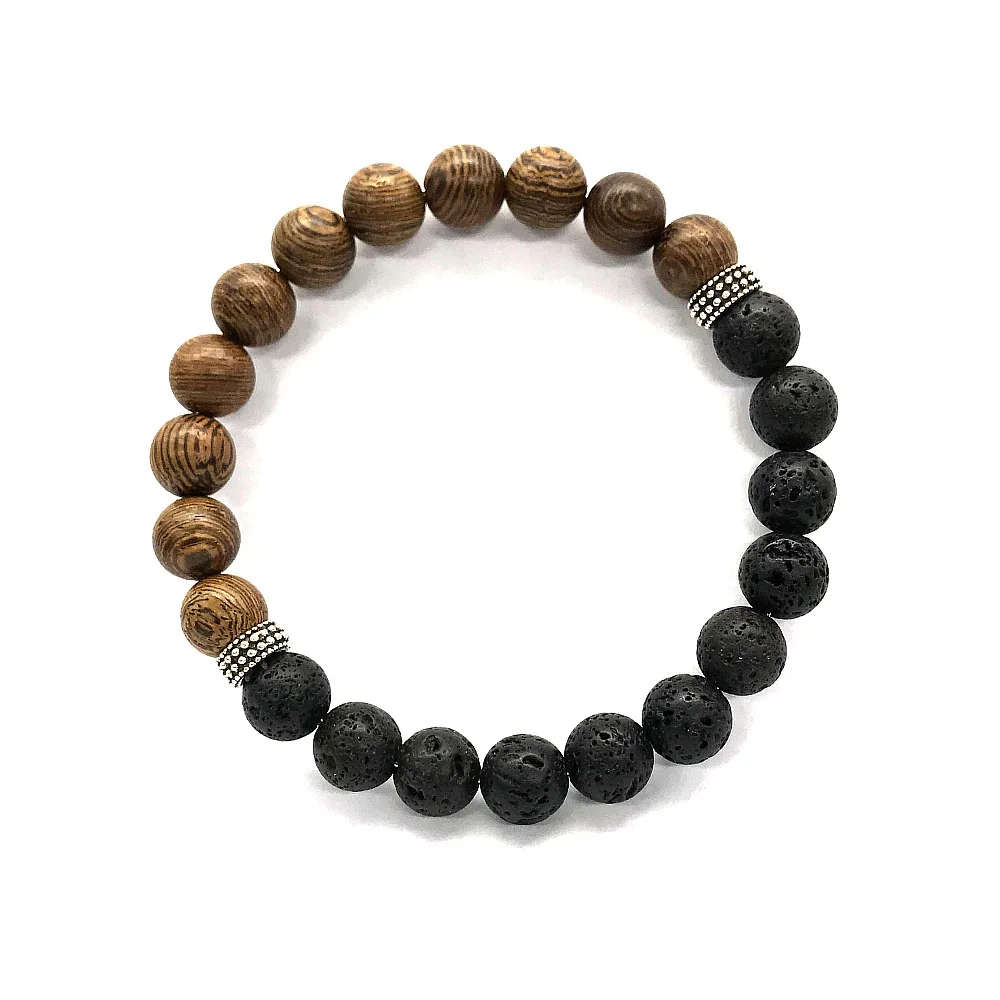 

Amazon Hot Sales 8mm Natural Millettia Laurentii Beads Lava Stone Elastic Essential Oil Stretch Diffuser Bracelet