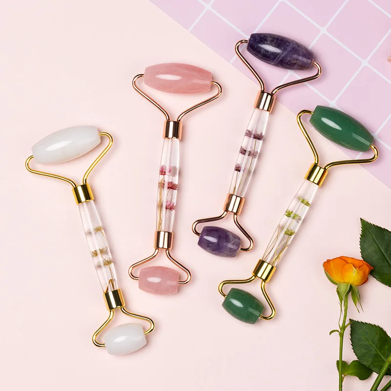 

High Quality Luxury Flower Rose Quartz Facial Jade Roller for Face