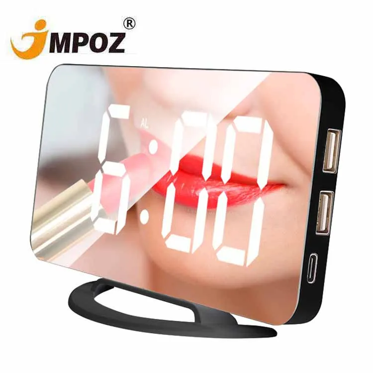 

2022 smart digital LED display mirror alarm clock sunset usb table alarm clock Mirror Surface Digital LED Alarm Clocks, Black, white