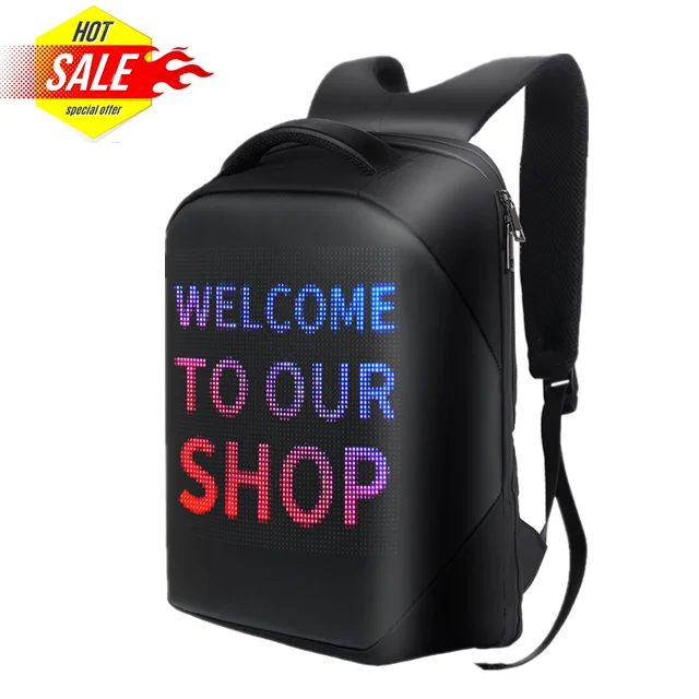 

Digital logo rucksack lcd bag glowing backbag mobile advertising display blutooth pixel bagpack luminous smart led backpack, Black