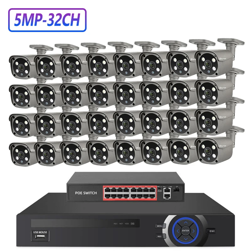 

Ultra Hd 32 Channel Ip 5Mp Poe Nvr Kit Outdoor Waterproof Surveiallnce Camera System Up To 2Pcs 14Tb Hdd