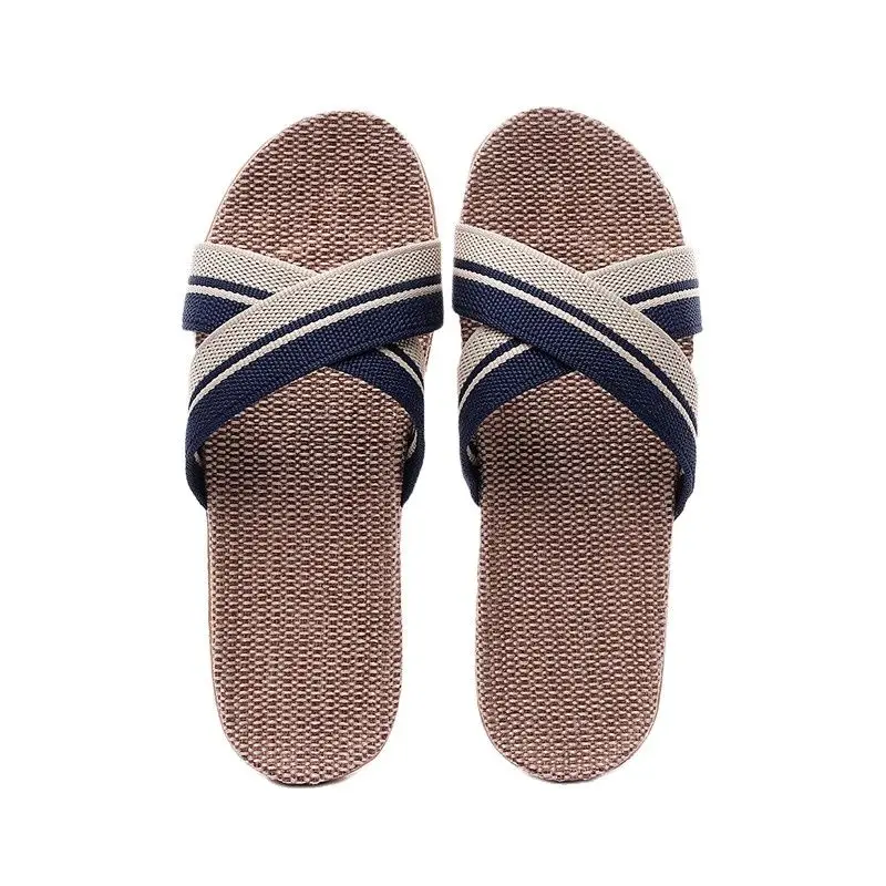 

Suihyung Summer Slippers New Women Men Beach Shoes Indoor Breathable Flax Flip Flops Cross-tied Linen Flat Slides Female Sandals