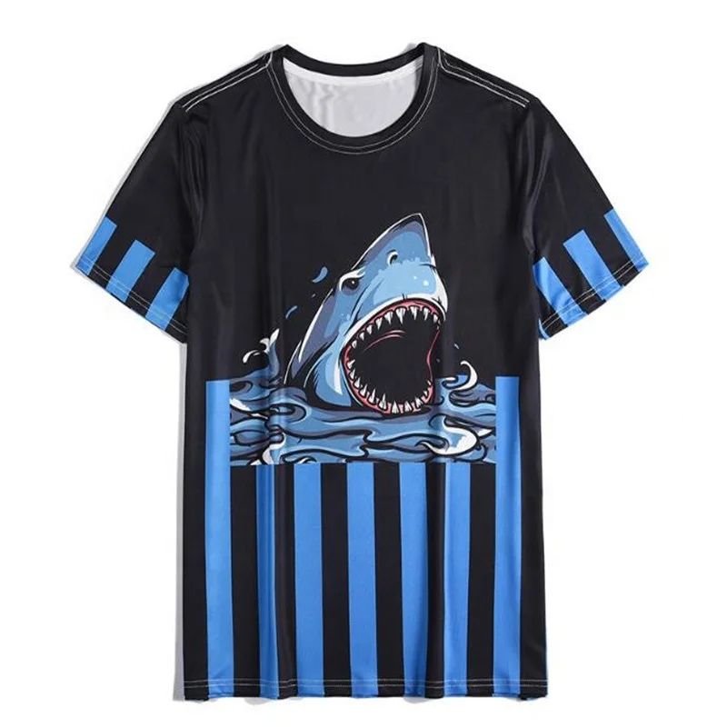 

3D Printed Sharks Loose Men's T-shirts, Black