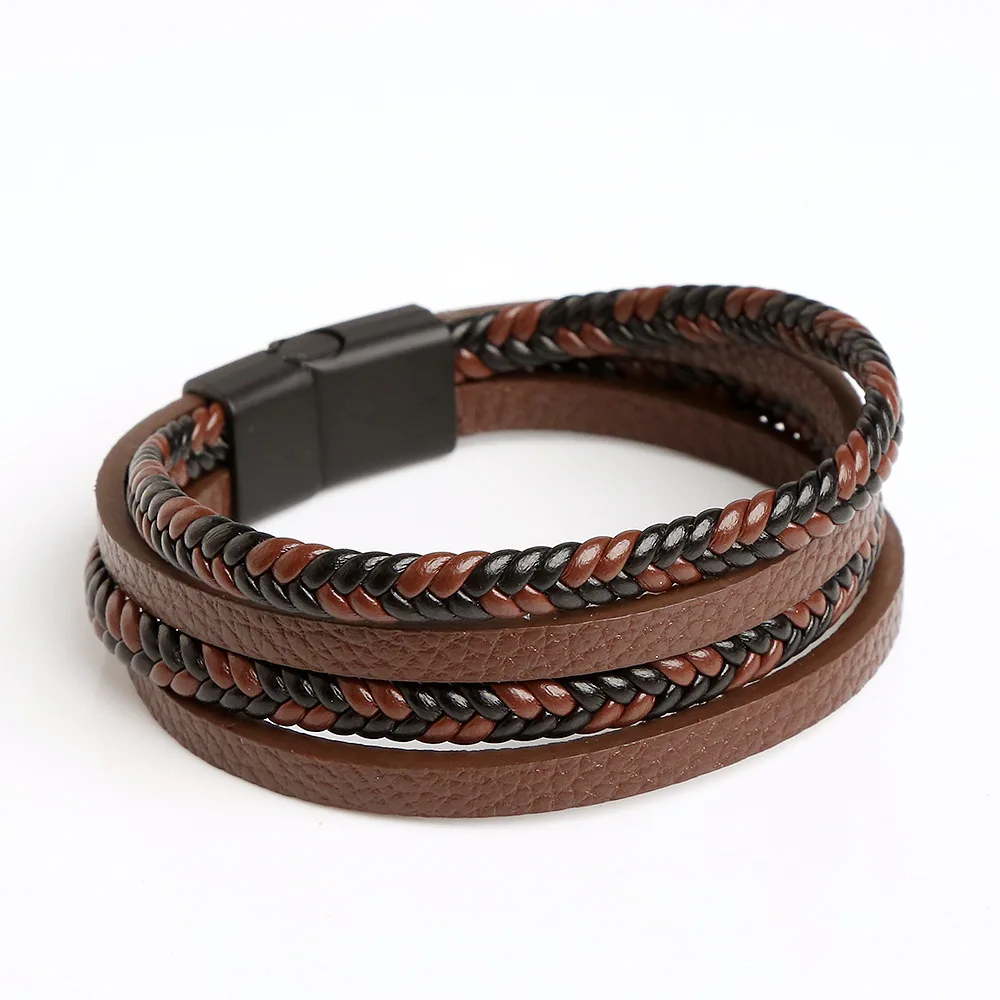 

2021 New Product Fashion Jewelry Leather Bracelet for Men Braided Bracelet Men's Alloy Magnet Clasp Bracelets & Bangles