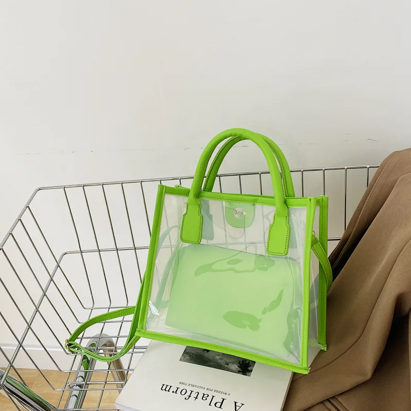 

2022 Good Selling Fashion Ladies 2pcs Waterproof Transparent Bag Clear Pvc Purses And Handbags Women Hand Bags