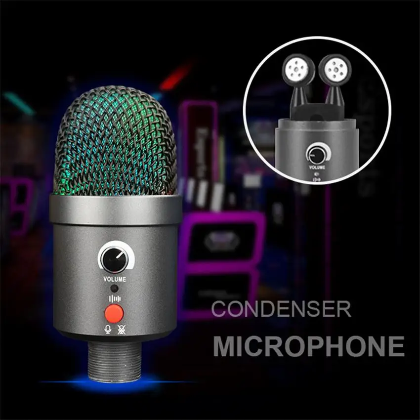 

OEM Stereo Desktop Mic cardioid condenser microphone Podcasting Metal USB computer for Recording Gaming with RGB BT