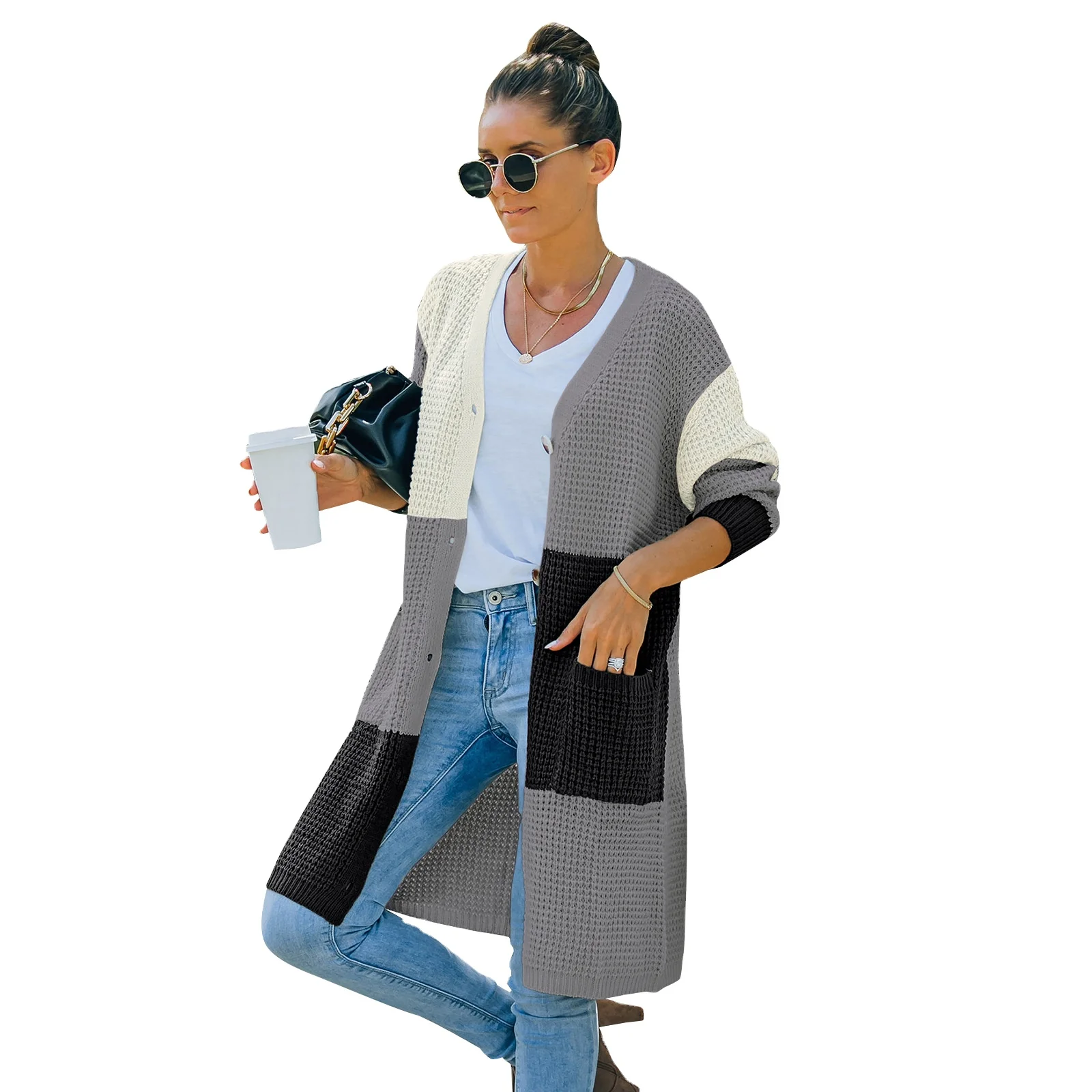 

New Product Sweater Women's Fall Winter Elegant Ladies Blouse Long Knitted Cardigan Jacket Sweater, Picture shows